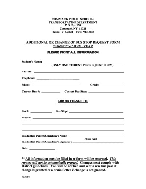 Commack School District Transportation  Form