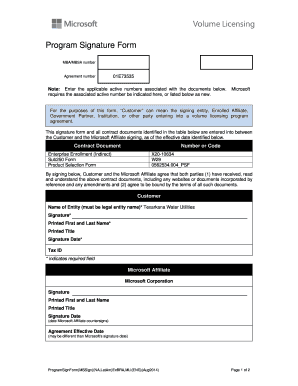 Microsoft Enterprise Agreement Program Signature Form