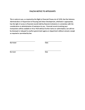 Fha Va Notice to Applicants  Form