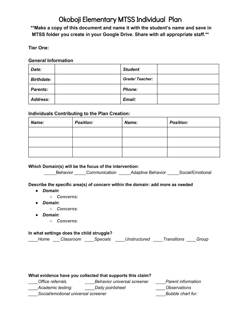 MTSS Documentation Example Iowa School Counselor Association Iowaschoolcounselors  Form
