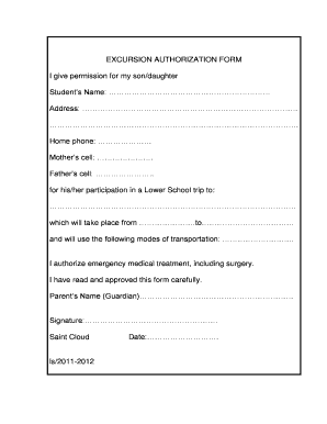 EXCURSION AUTHORIZATION FORM Asparis Org