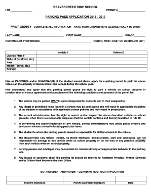 Beavercreek High School Parking Pass  Form