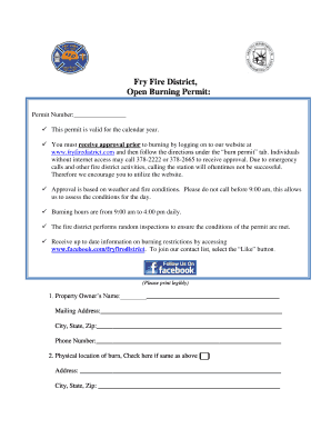 Fry Fire District, Open Burning Permit  Form