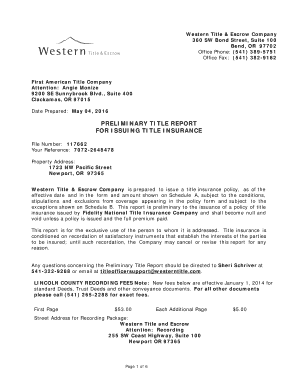 Preliminary Title Report for Issuing Title Insurance Amazon Web  Form