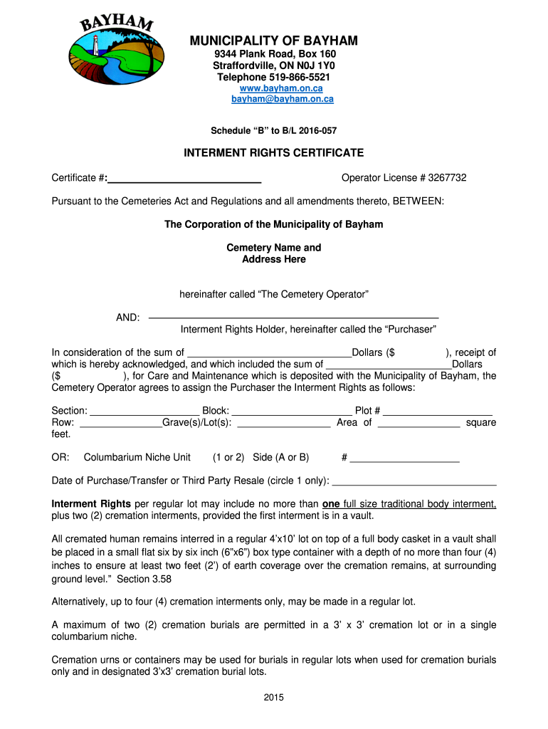  Interment Rights Certificate 2016-2024