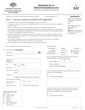 842 Application for an Offshore Humanitarian Visa Refugee and Humanitarian Class XB Visa  Form