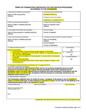 Transaction Certificate  Form