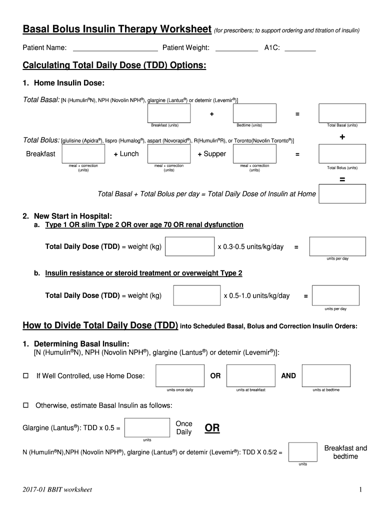 Insulin Calculation Worksheet  Form