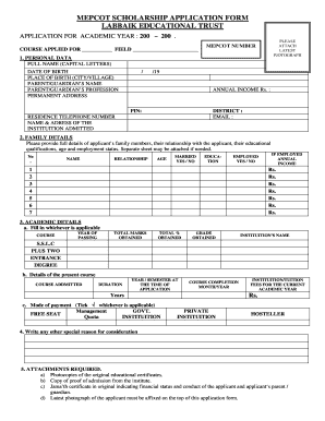 Mepcot Scholarship  Form