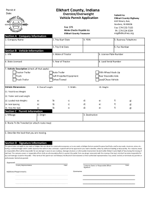 OversizeOverweight Permit Application Elkhart County Highway  Form