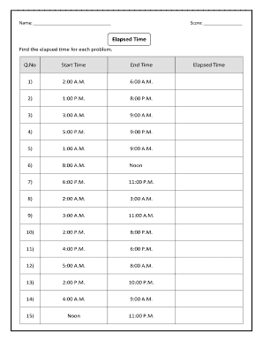 Elapsed Time Worksheets  Form