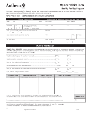 Download Anthem Blue Cross Blue Shield Insurance Claim Form