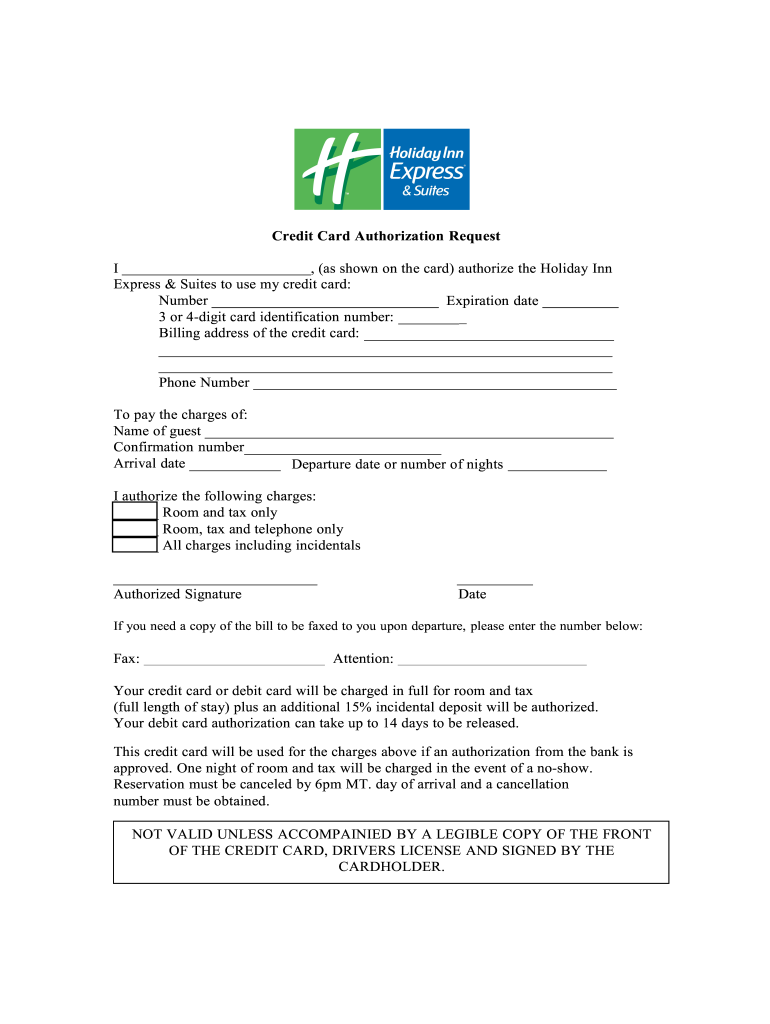 Holiday Inn Credit Card Authorization Form