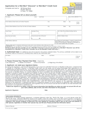 Application for a Walmart Credit Card PDF  Form