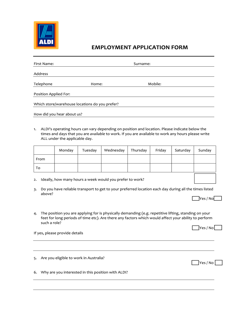 Aldi Application Form