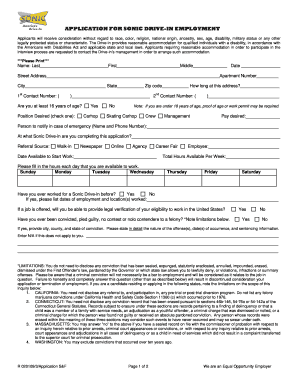 Download Sonic Job Application Form Fillable PDF WikiDownload