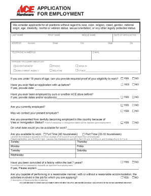 Ace Hardware Application PDF  Form