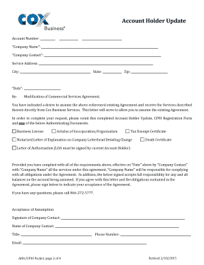 Cox Change Account Holder  Form