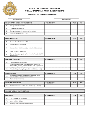 Army Instructor Evaluation Form