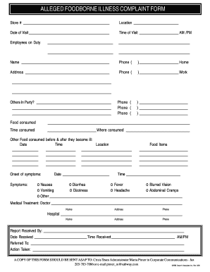 Foodborne Illness Complaint Form