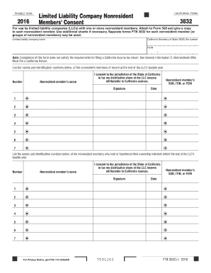  Form 3832  Limited Liability Company Nonresident Members' Consent  Form 3832  Limited Liability Company Nonresiden 2016