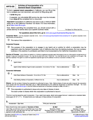  Form ARTS GS Articles of Incorporation of a General Stock Corporation 2014