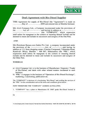 Diesel Supply Agreement Template  Form