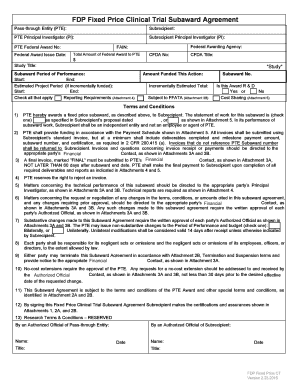 FDP Fixed Price Clinical Trial Subaward Agreement NIH  Form