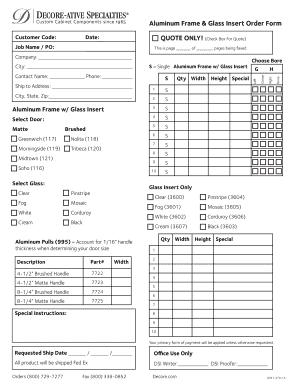 Aluminum Glass Order Form Fillable