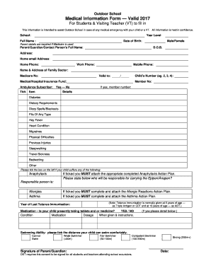 Medical Form for Teachers