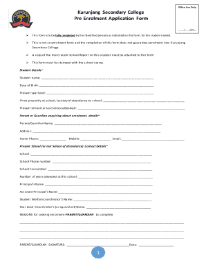 Kurunjang Secondary College Pre Enrolment Application Form Kurunjangsc Vic Edu