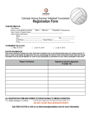Get and Sign Volleyball Tournament Form PDF 2013-2022