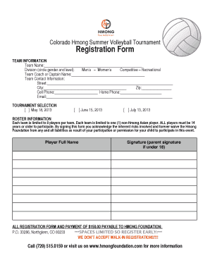  Volleyball Tournament Form PDF 2013-2024