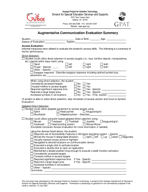 AAC Evaluation Georgia Project for Assistive Technology Gpat  Form