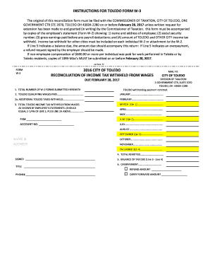 Get and Sign CITY of TOLEDO RECONCILIATION of INCOME TAX WITHHELD 2016 Form