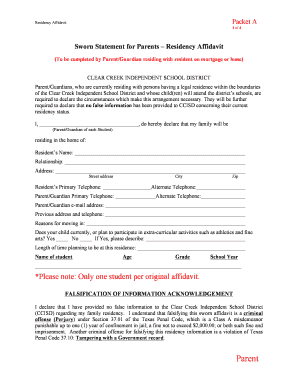 Ccisd Affidavit of Residency  Form