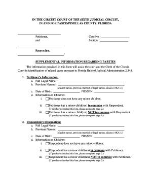 Supplemental Information Regarding Parties Form Pinellas County Pinellasclerk