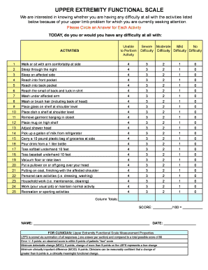 Upper Extremity Functional Scale Starclinic Net  Form