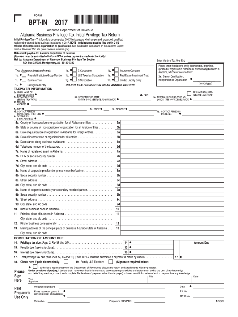  FORM *170001BN* BPT in  Revenue Alabama Gov  Revenue Alabama 2017