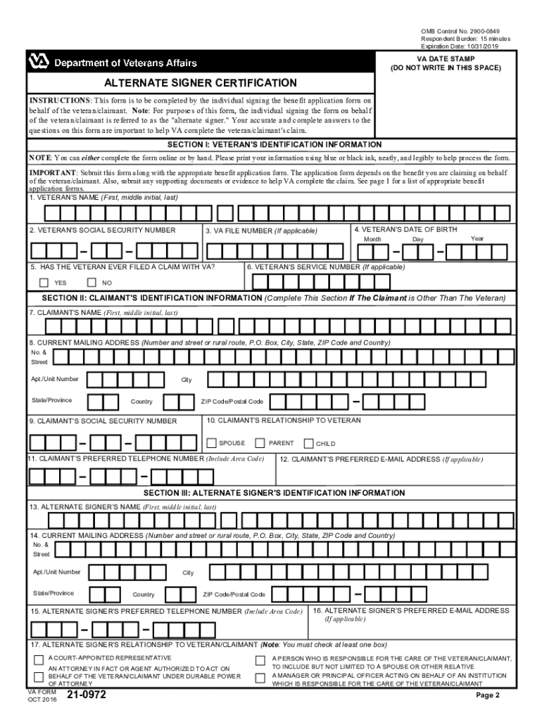 Va Form 21 0972