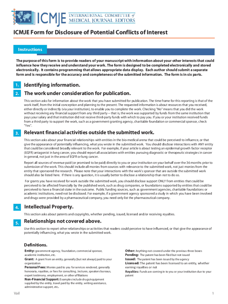 ICMJE Form for Disclosure of Potential Conflicts of Interest LWW Com