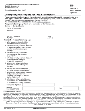Contingency Plan Template for Type 2 Transporters  Form