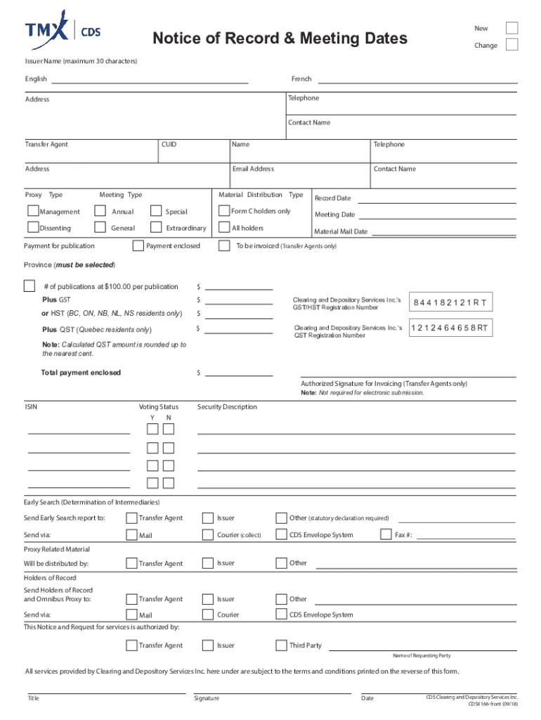  Notice of Record &amp; Meeting Dates 2018-2026