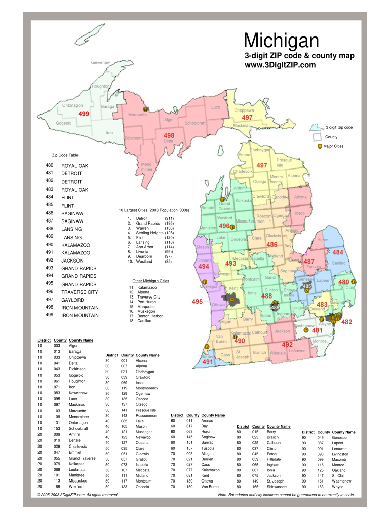 Michigan Zip Code Map  Form