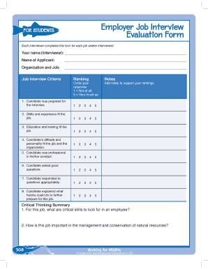Employer Job Interview Evaluation Form Project WILD Projectwild