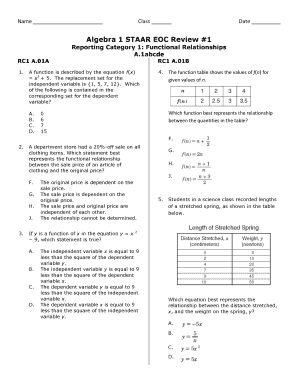 Algebra Staar Review  Form