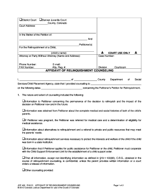 Relinquishment Counseling Colorado  Form