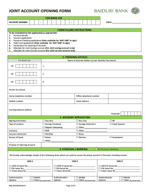 JOINT ACCOUNT OPENING FORM Baiduri Bank