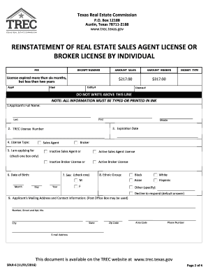 Get and Sign Trec Reinstatement Form 