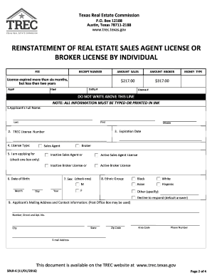 Trec Reinstatement Form